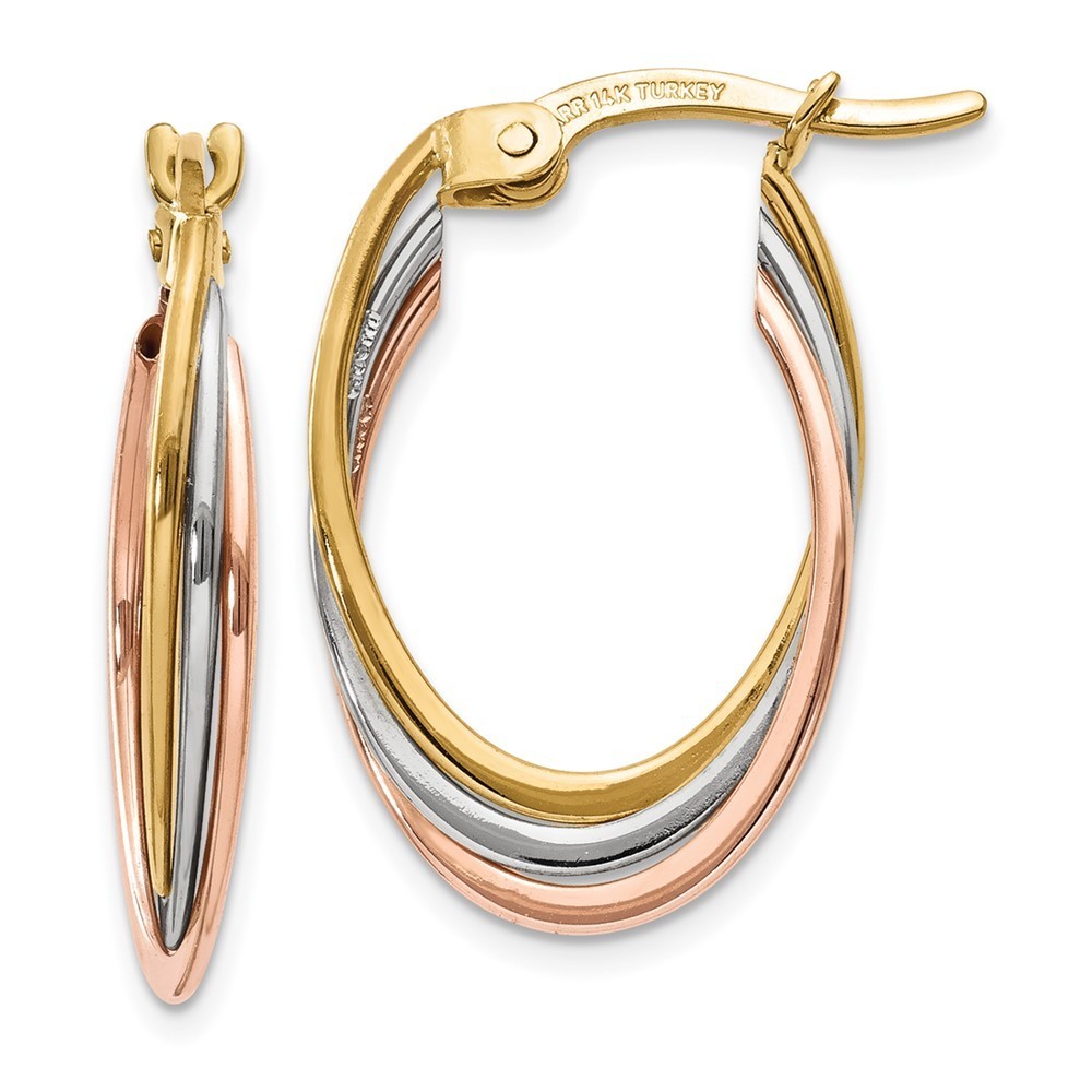 Million Charms 14k Tri-Color Polished Oval Hoop Earrings 22 L X 5 Mm W